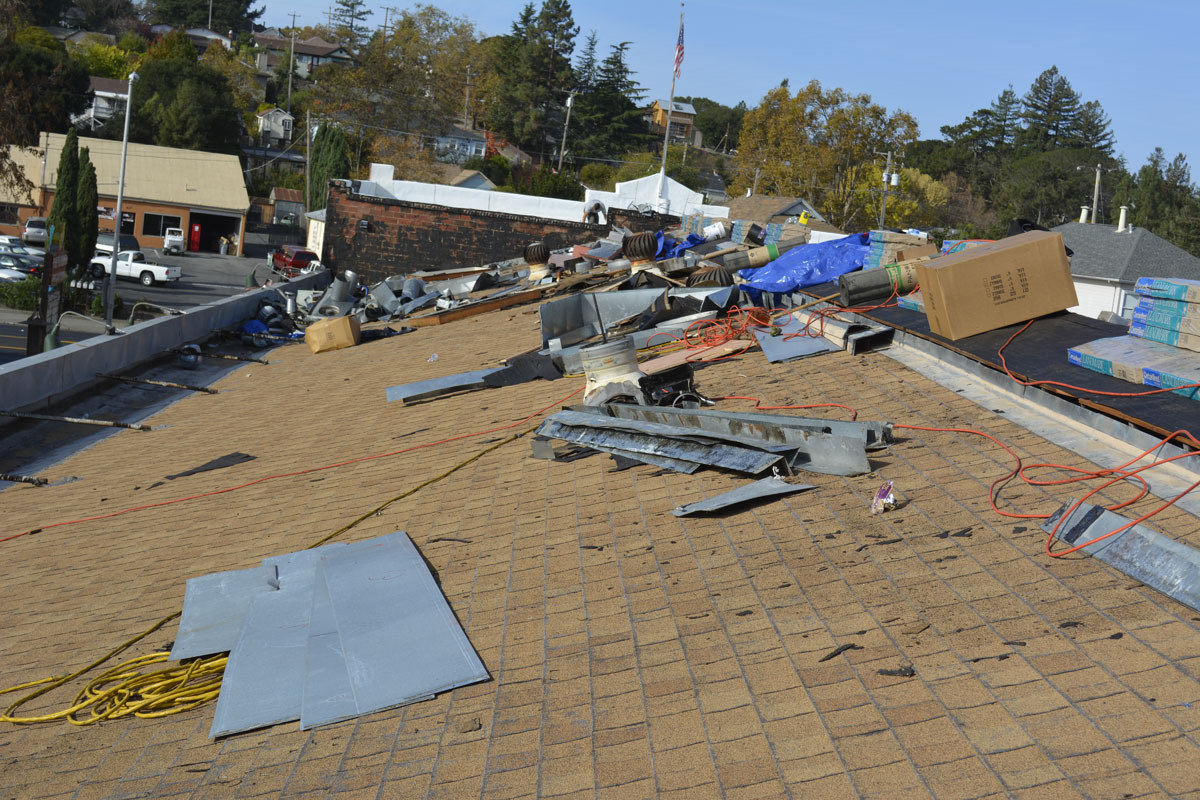 Commercial crew working on a flat roof