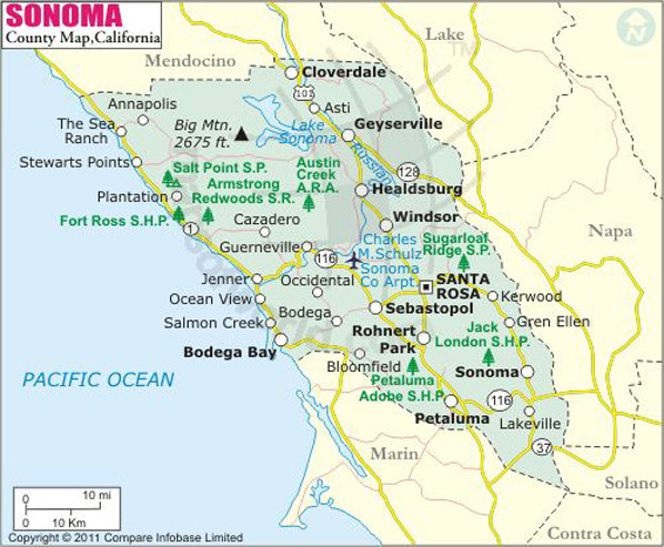 Map of Sonoma County, California