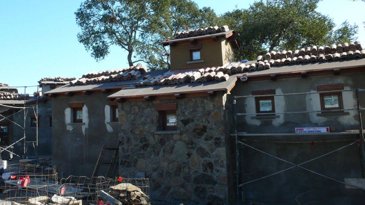 Tile installation in progress